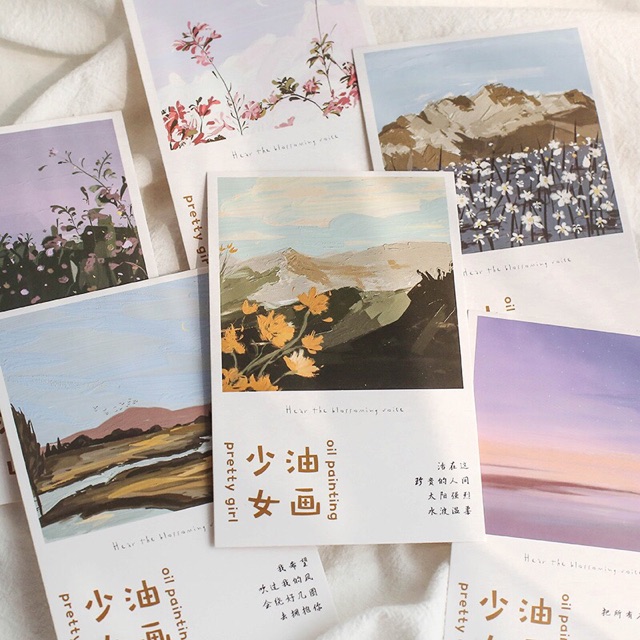 Hộp 30 tấm postcard thiệp thiếu nữ sơn dầu