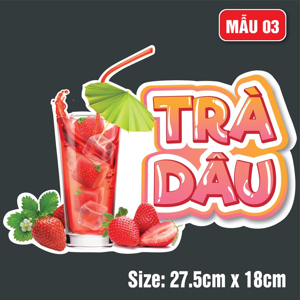 Decal trang trí quán Decal dán tường, tủ, kính hình ly trà sữa, sinh tố, cà phê, rau má, trà dâu,trà tắc,....