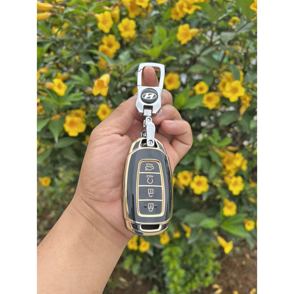 Bao chìa khóa- Ốp chìa khóa Silicon đen-vàng xe ô tô HuynDai ACCENT 2021 4 nút thông minh (Smart Key)