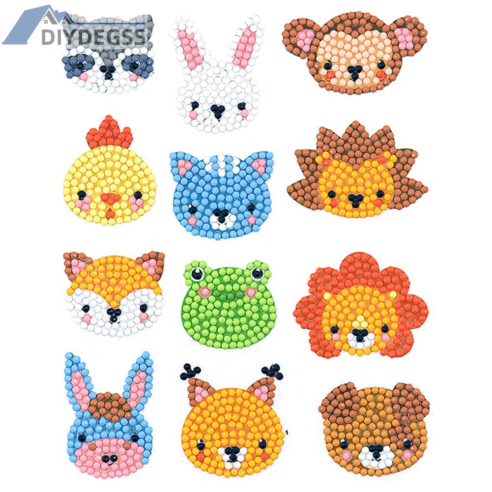 Set 12 sticker đính đá hình đầu động vật nhiều màu sắc DIY