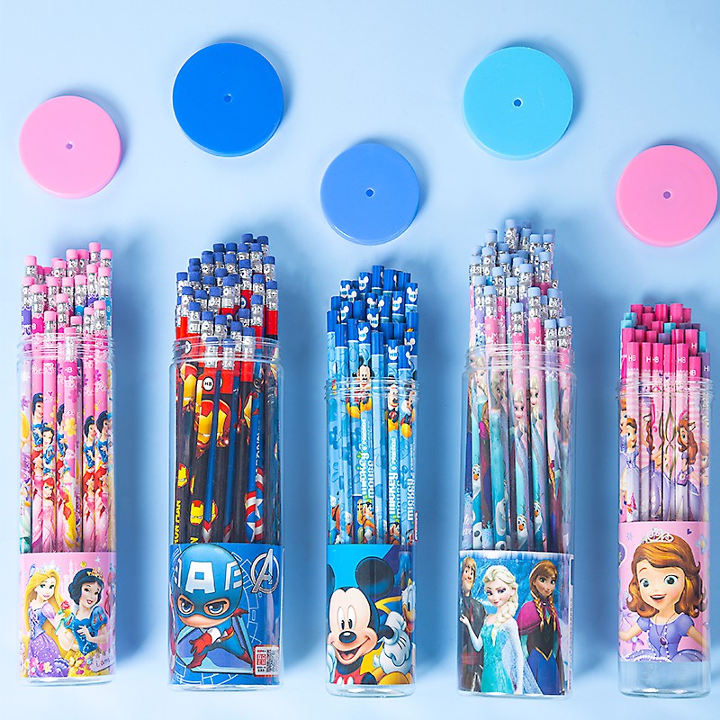 DISNEY Set 30 cây bút chì, hộp bút chì gỗ in hoạt hình, cây viết chì HB có tẩy cho bé
