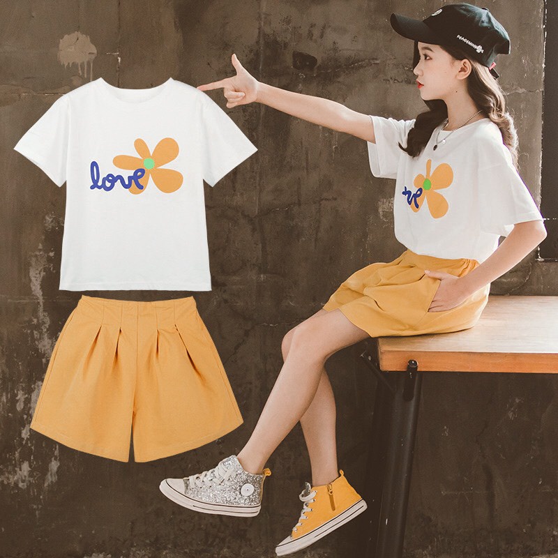 Set đồ bộ quần áo "LOVE HOA" 14-45kg cho bé gái 4-14 tuổi. Xinh xắn, đáng yêu. G19