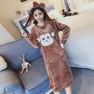 Váy ngủ bông mùa đông ( kèm băng đô ) ( Hàng ORDER )