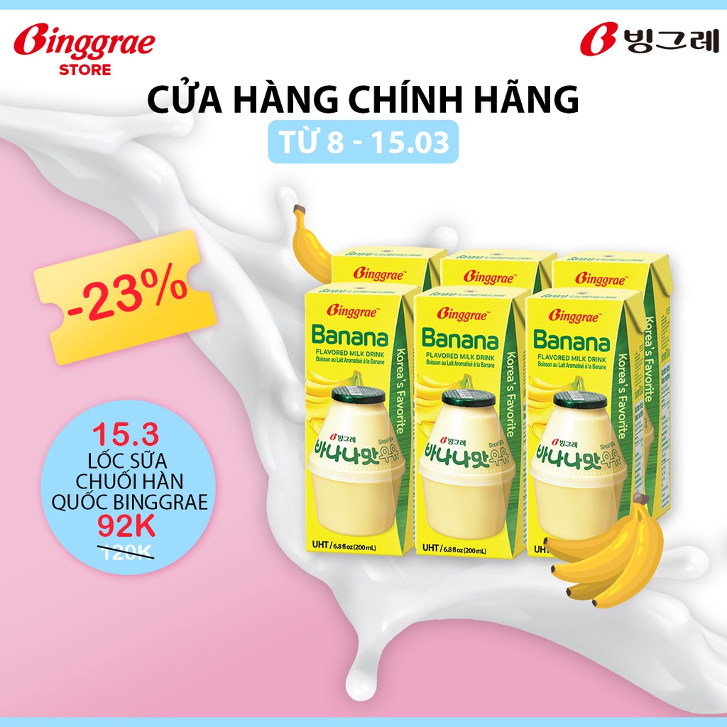 Lốc Sữa Chuối Hàn Quốc Binggrae Banana Milk (200ml x 6 hộp)