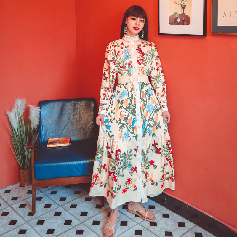 Đầm Họa Tiết Hoa Cỏ Tây Âu Retro - MUOJ