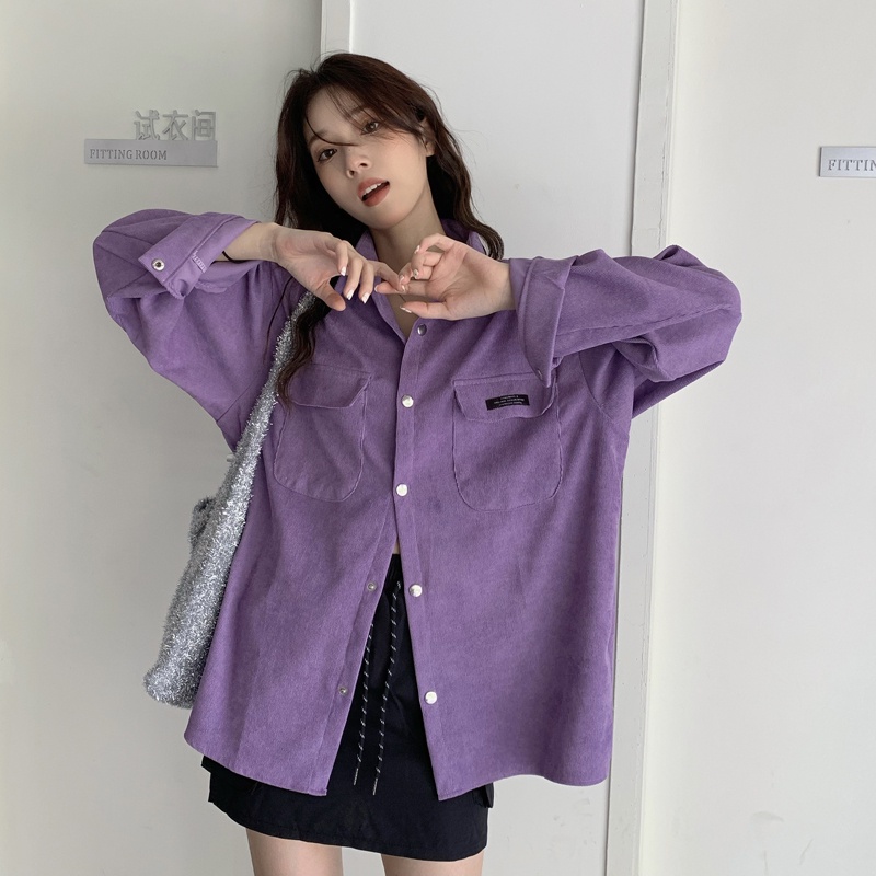 SUXI Áo Sơ Mi Tay Dài Màu Sắc Trơn Phong Cách Hàn Quốc Cổ Điển Thời Trang Mùa Thu Cho Nữ