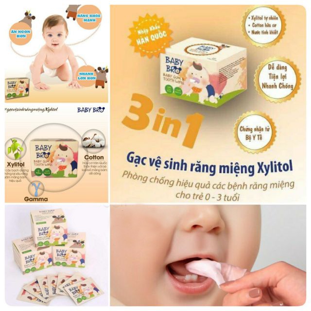 Gạc rơ lưỡi, tưa lưỡi cho bé Xylitol BABY BRO Hàn Quốc vệ sinh răng miệng