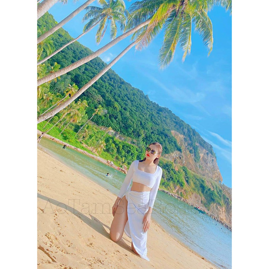 Bikini tay dài kèm khăn quấn ( set 3 món)