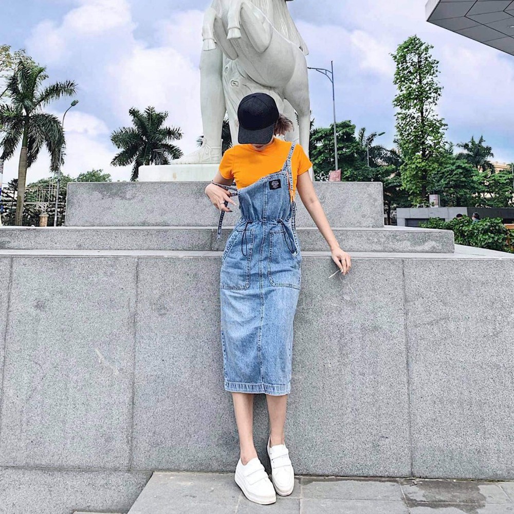 Yếm váy jean nữ dây rút ôm eo phong cách ulzzang Hàn quốc Mquinn YN09 | BigBuy360 - bigbuy360.vn