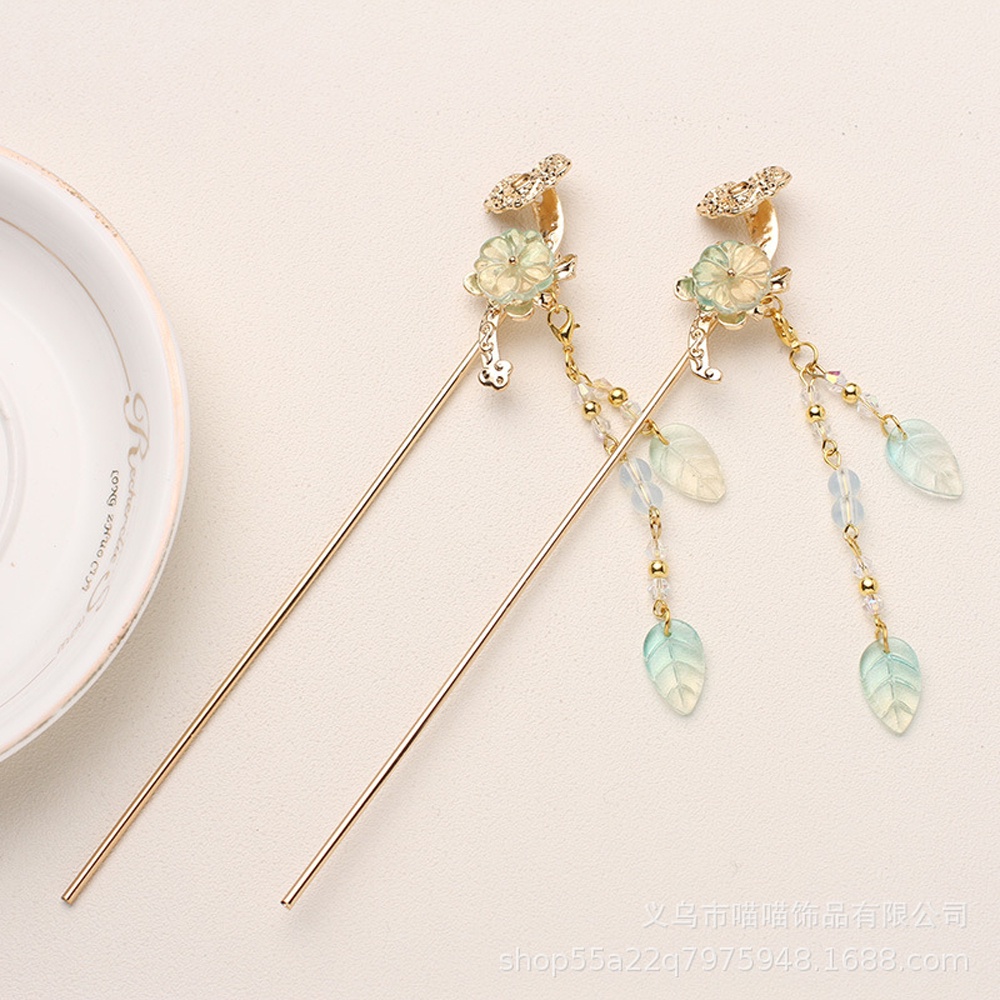 Trâm cài tóc hình hoa lá bằng hợp kim phối tua rua phong cách retro cho nữ