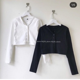 🔥áo croptop gân nút tay dài