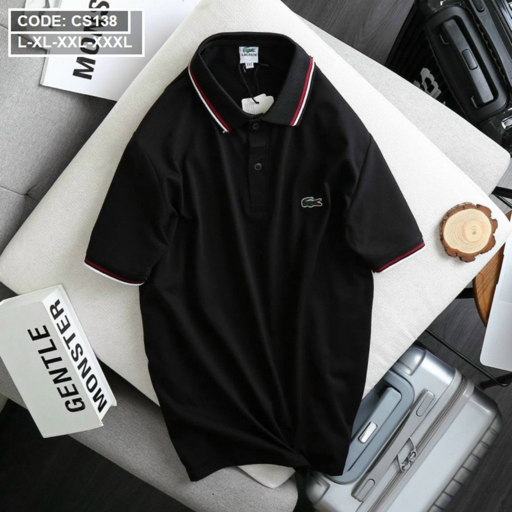 [GIÁ SẬP SÀN]ÁO THUN NAM CỔ BỂ PHỐI VIỀN ĐỎ THUN CÁ SẤU