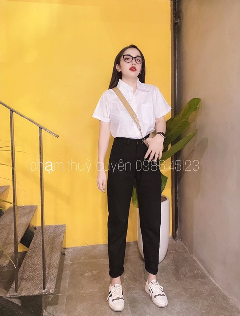 😍 Quần bò baggy trơn 2 màu trắng/ đen size S M L