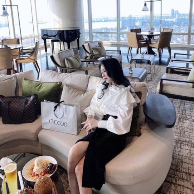 Áo sơ mi tay bồng cổ nơ khuy ngọc tiểu thư, áo sơ mi nút ngọc bèo tầng cổ trụ xinh xắn KH88
