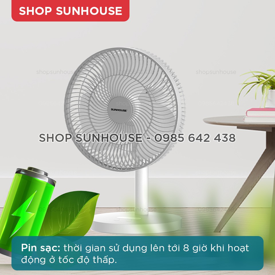 Quạt tích điện SUNHOUSE SHD7115 công suất 12W pin sạc