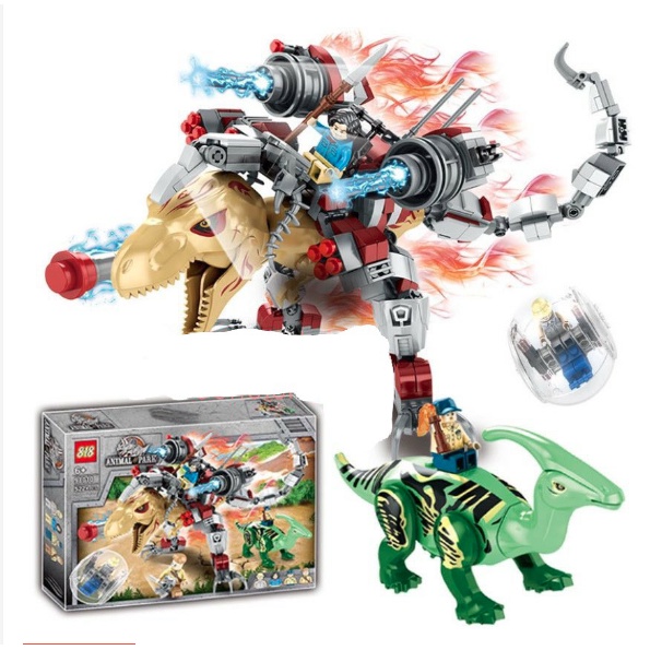 Lắp Ráp xếp hình Lego Jurassic World Dinosaur 98010 : Khủng long bạo chúa trex chiến đấu hiện đại 522+ mảnh