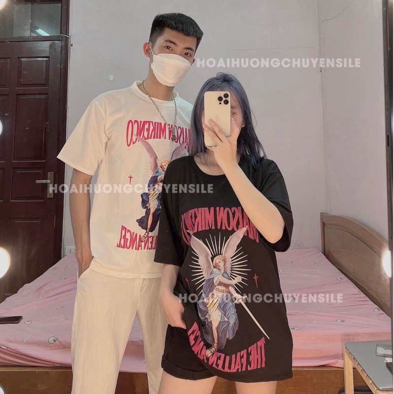 Áo Thun Tay Lỡ Hình Thiên Thần Unisex Mặc Đôi Nhóm Kiểu Dáng Trẻ Trung- Áo Phông Rộng Cổ Tròn Freesize