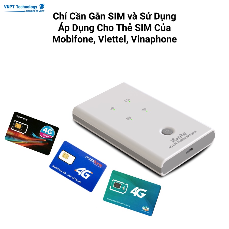 Bộ Phát Wifi Di Động VNPT Technology 3G/4G LTE Mobile Hotspot 150Mbps Pin sạc 2300mAh iGate MR4G-11D