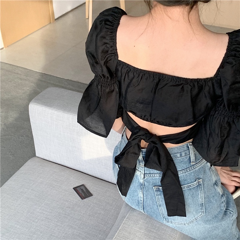 Áo croptop IELGY trễ vai cổ vuông tay phồng thời trang cho nữ