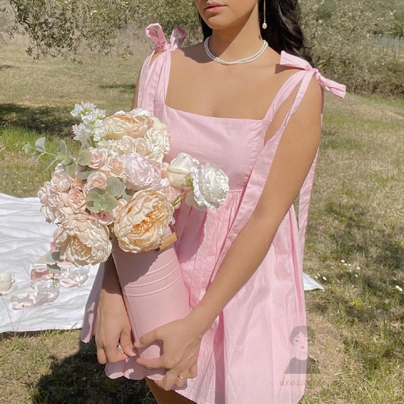 Đầm Hai Dây Màu Sắc Trơn Thời Trang Mùa Hè Xinh Xắn Cho Nữ