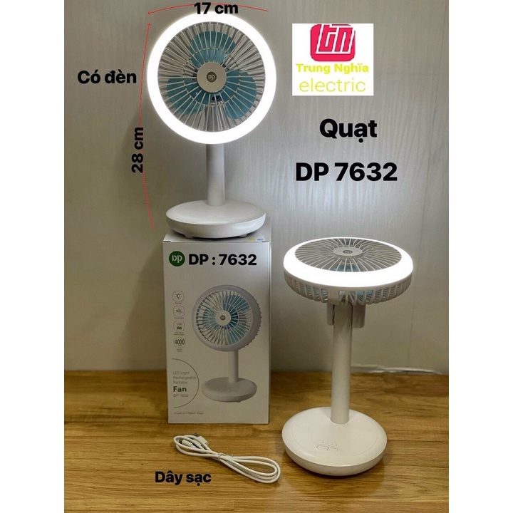 QUẠT SẠC CAO CẤP DP 7632 CÓ ĐÈN LED CAO 28CM