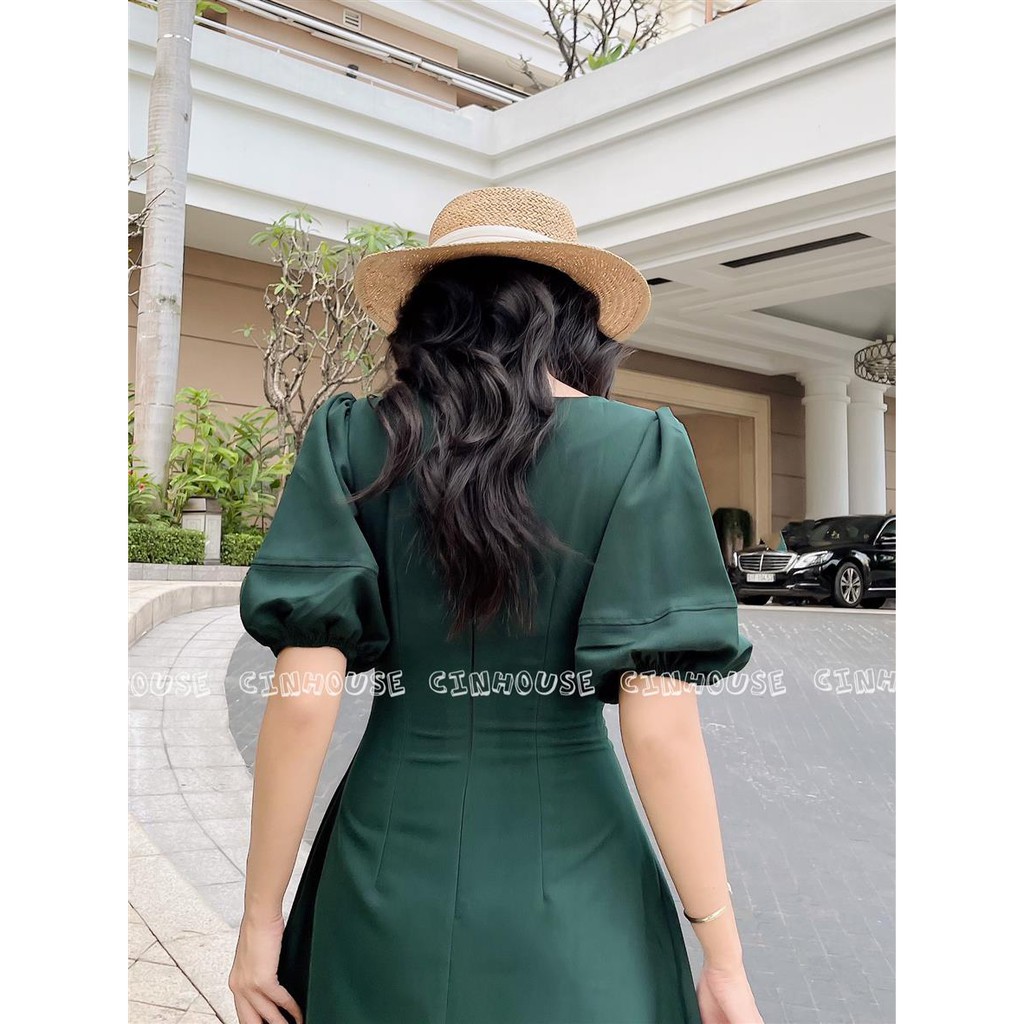 Đầm xòe Ivory 0211 tay phồng chỉ nổi sành điệu Cin House