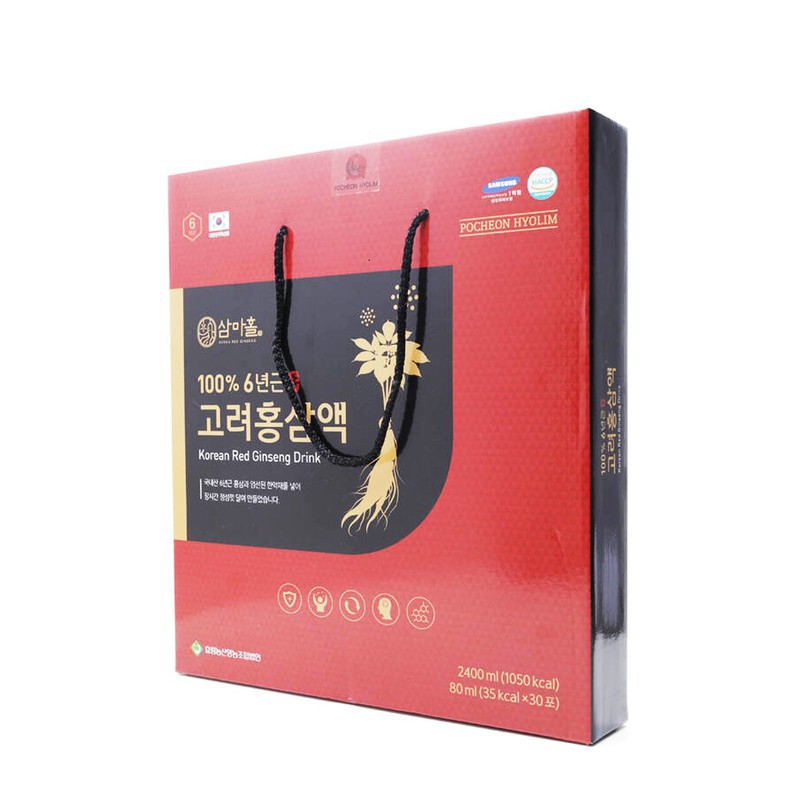Nước hồng sâm 100 nguyên chất 6 năm tuổi Hàn Quốc, Hộp 30 gói x 80ml