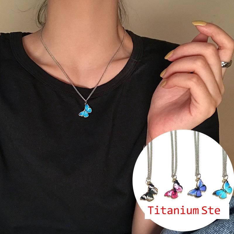 Dây Chuyền Thép Titan Mặt Hình Bươm Bướm Xinh Xắn Cho Nữ