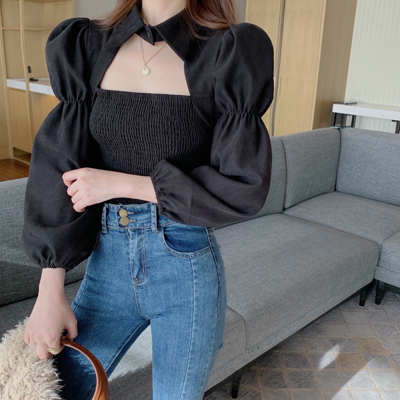 [HÀNG CÓ SẴN] có ảnh thật, áo kiểu cổ vuông cách tân dáng tay bồng hàng Quảng Châu | BigBuy360 - bigbuy360.vn