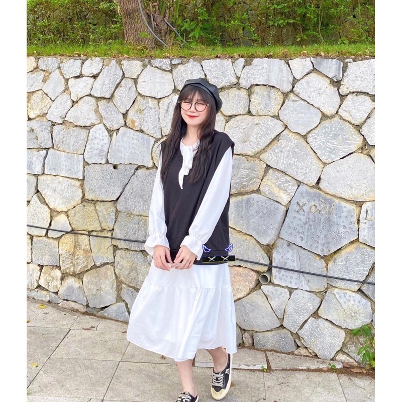 Váy babydoll tay nơ & cổ bẻ | BigBuy360 - bigbuy360.vn