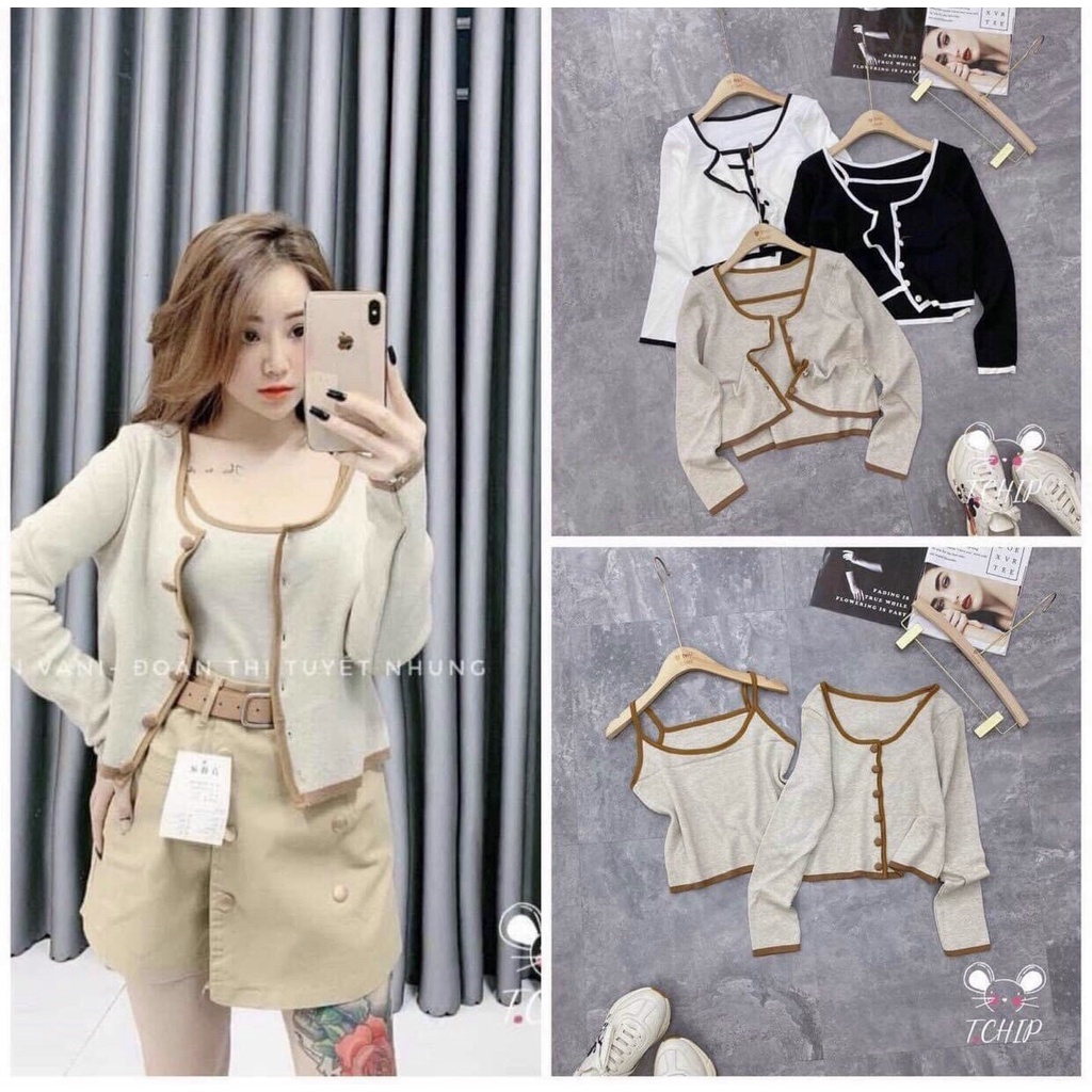 Áo cardigan cặp viền phối màu thiết kế trẻ trung freesize