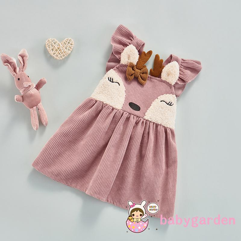 Đầm Vải Nhung Đính Nơ In Hình Hươu Hoạt Hình Dễ Thương Thời Trang Mùa Thu Cho Bé Gái 3 Tháng - 3 Tuổi