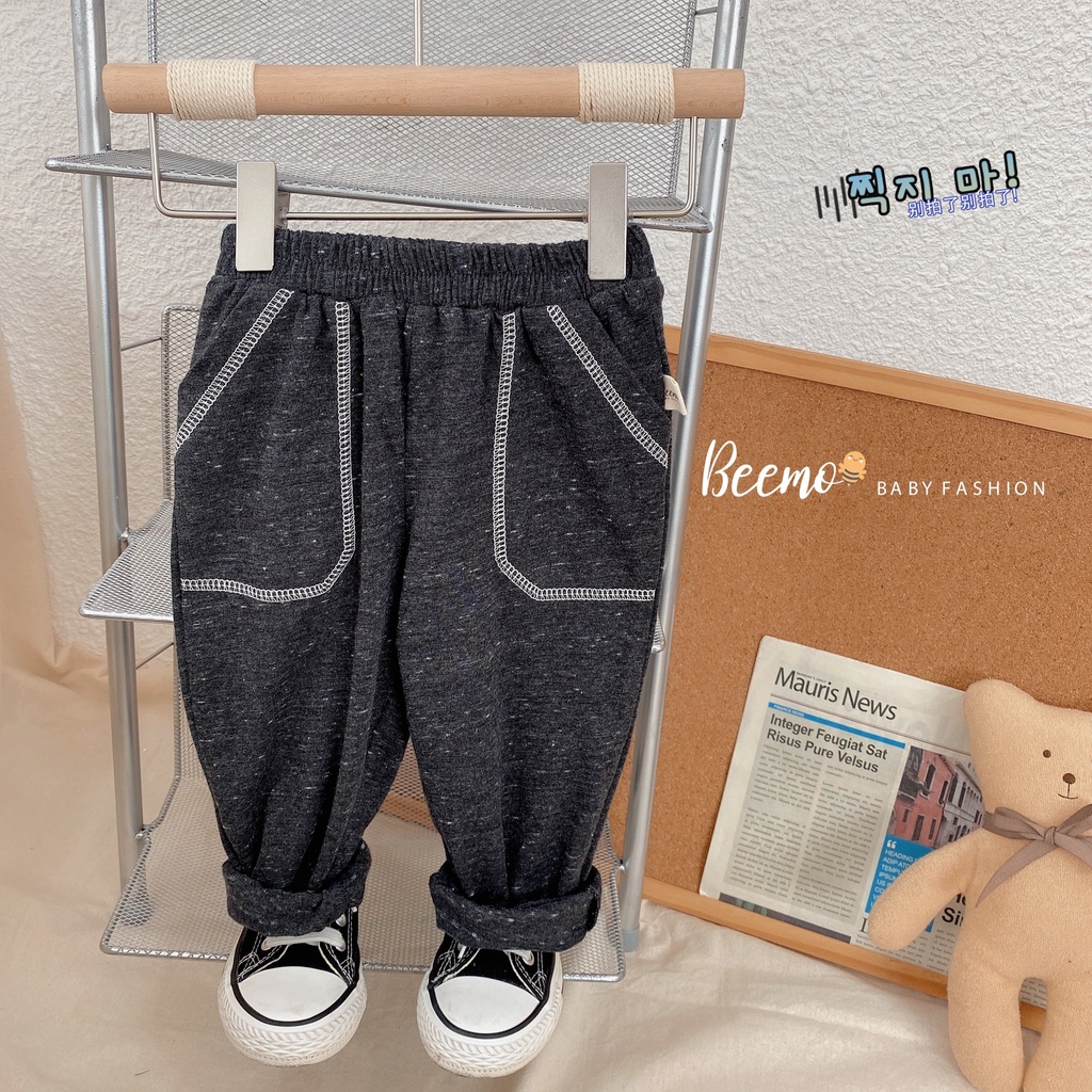 Bộ quần áo bé trai thu đông Beemo bộ bé trai có nón màu đen dài tay quần dài thun cotton - STB STB33