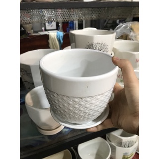 chậu sứ trắng có đĩa