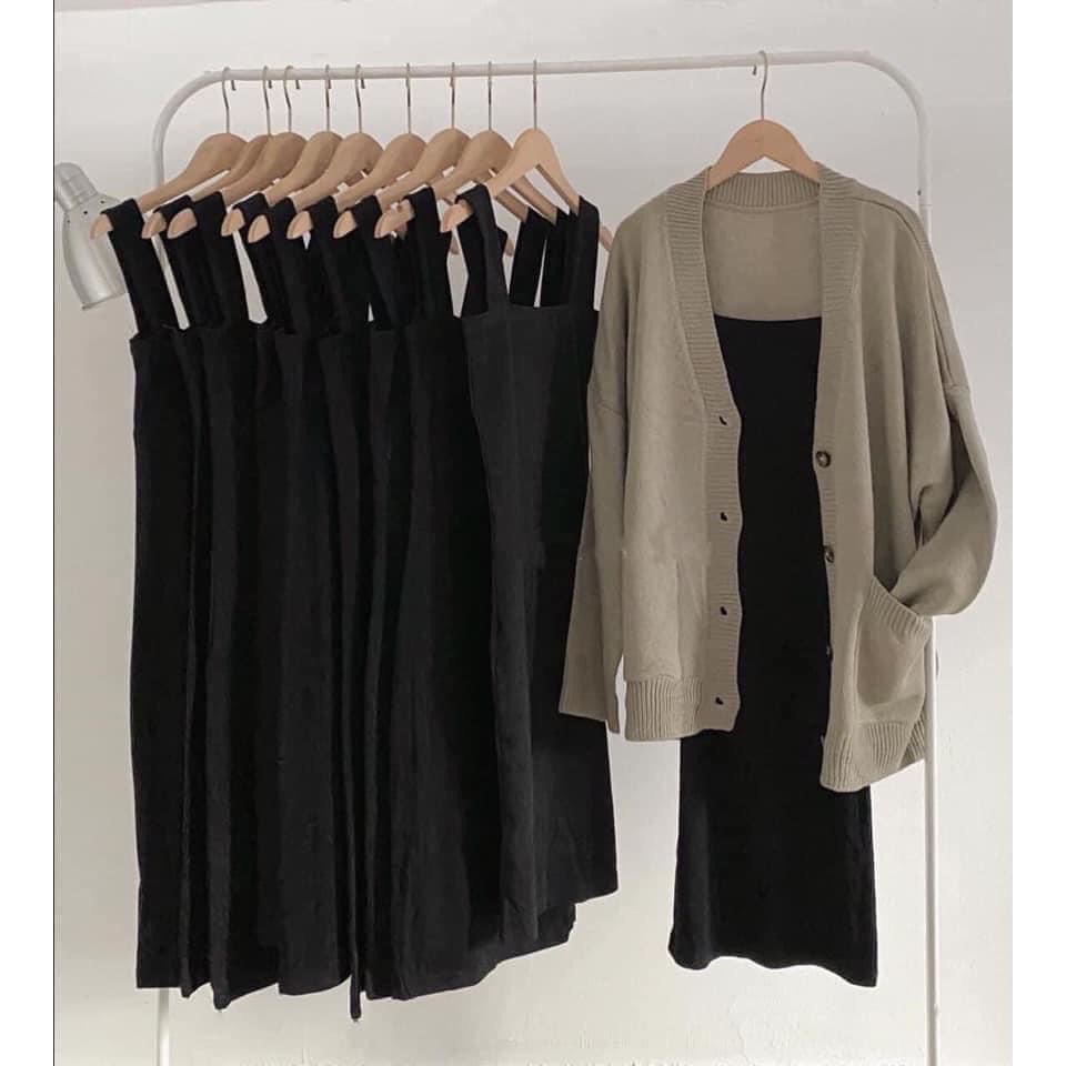 Váy hai dây body, Váy 2 dây bản to màu đen trơn bo zip DASKI | BigBuy360 - bigbuy360.vn
