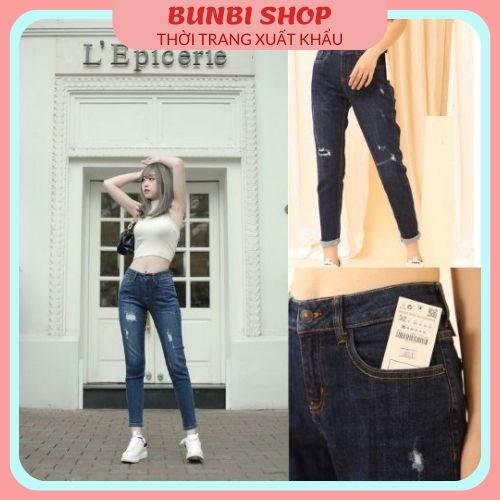 Quần Jean nữ việt nam xuất khẩu cạp cao ống lửng chất bò co giãn tốt mặc siêu thoải mái,cá tính