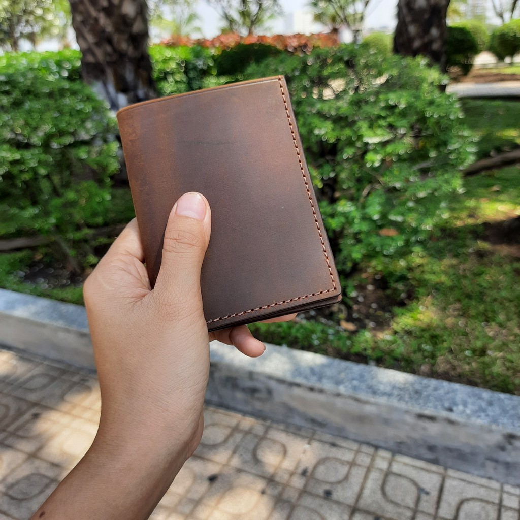 BÓP VÍ GẬP Dáng đứng da bò Sáp bụi may tay tỉ mĩ