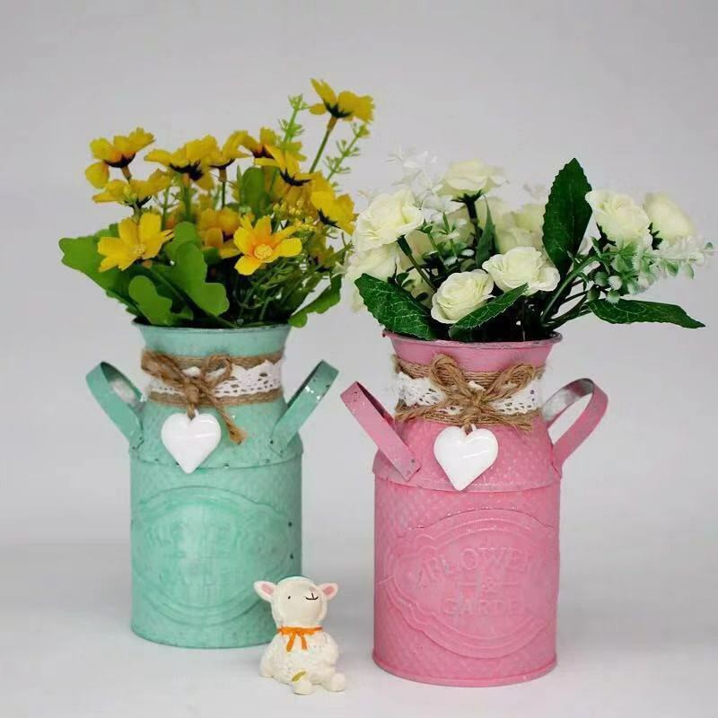 High Quality Vintage Shabby Chic Flower Vase Metal Wedding Home Decor-Green VNGB