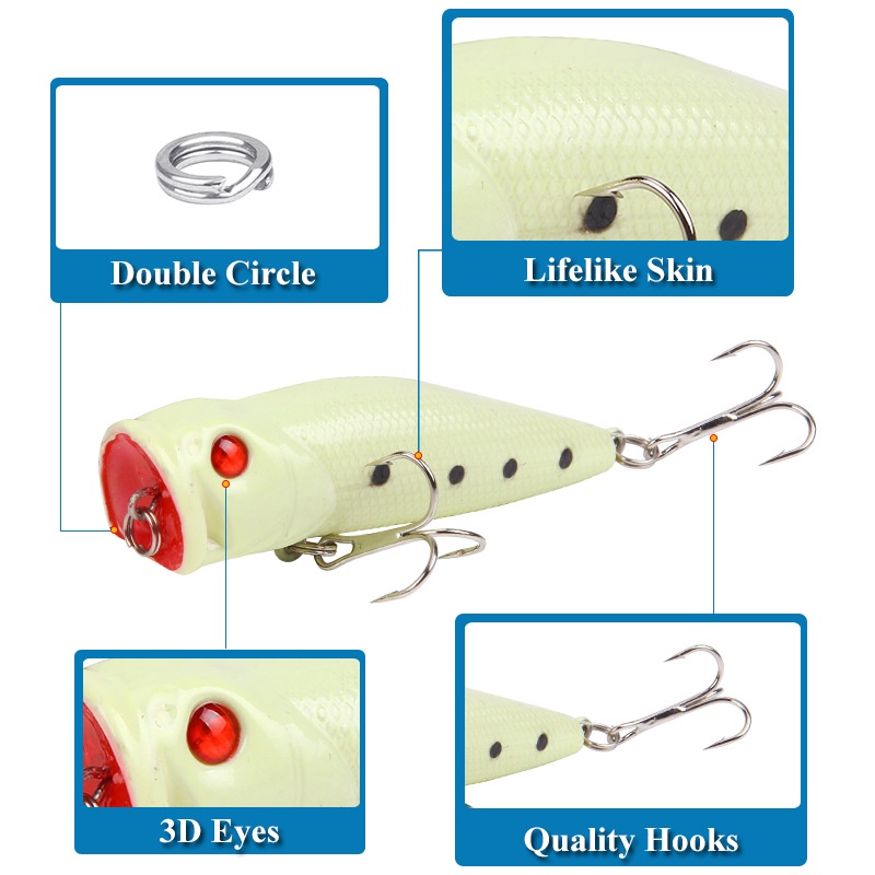 5 Mồi Câu Cá Giả Hình Cá Dạ Quang 7.6-10.3g mồi câu Bộ mồi Như mồi nhử bút chì Minnow/VIB/Poppers