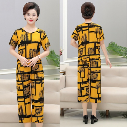 Đồ bộ trung niên nữ ngắn tay B60 - Quần áo ngủ mặc nhà cho mẹ, bà trung tuổi thời trang mùa hè giá rẻ U40 U50 U60 cỡ lớn