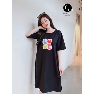 Đầm dáng suông thun thái cao cấp YoHoMi form rộng cổ tròn mã LOVE nhiều màu