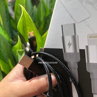 XÃ HÀNG THANH LÝ Cáp sạc dây dù 3 đầu Type C, Micro usb, lai ning