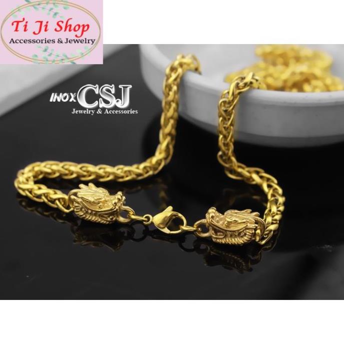 DÂY CHUYỀN NAM 5LY INOX 2 ĐẦU RỒNG MẠ VÀNG đẹp mà chất