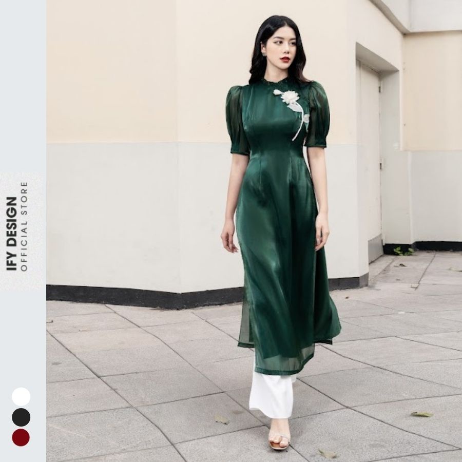 Quần áo dài nữ lụa cao cấp 3 màu đen, đỏ, trắng IFY Design FAD01Q