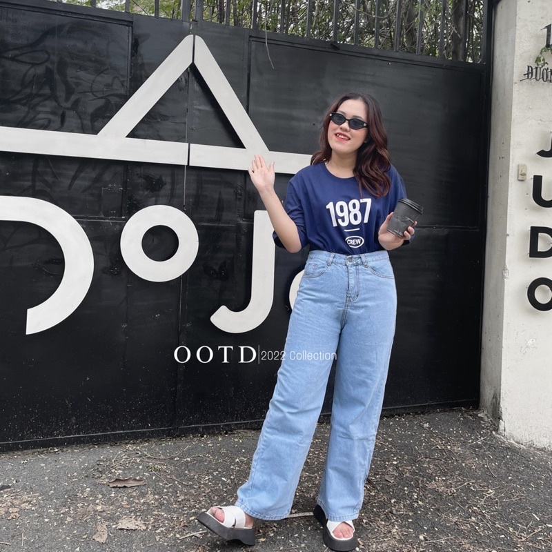 Quần jean nữ bigsize ống rộng trơn