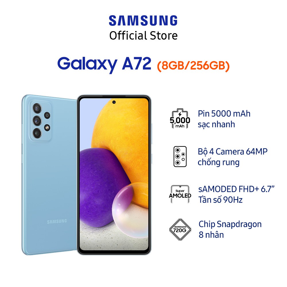 Điện thoại Samsung Galaxy A72 (8 GB/256 GB) máy nguyên seal bảo hành 12 tháng