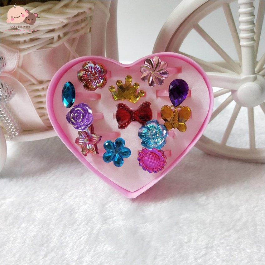 Set 12 Nhẫn Acrylic Họa Tiết Hoạt Hình Cho Bé Gái