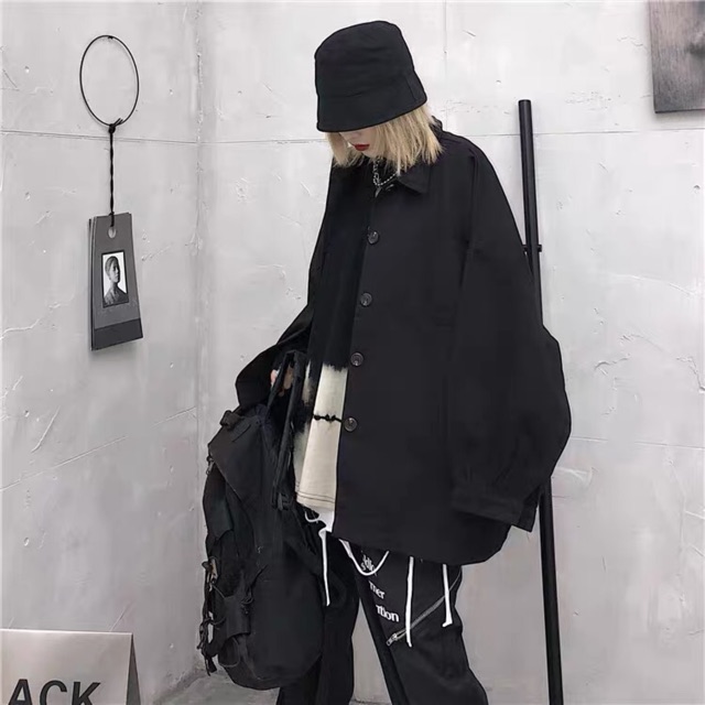 Áo khoác sơ mi unisex form rộng kaki trơn nam nữ phong cách ulzzang Wind