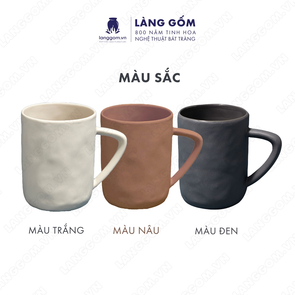Cốc sứ cao cấp có quai, kiểu giả nặn thủ công, bề mặt nhám, dung tích 350ml, gốm sứ Bát Tràng, hàng xuất khẩu - LÀNG GỐM