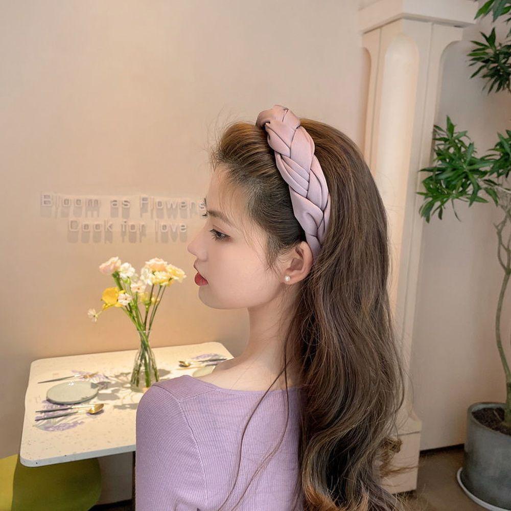 ANEMONE Băng Đô Cài Tóc Bản Rộng Màu Trơn Chống Trượt Thời Trang Hàn Quốc Cho Nữ